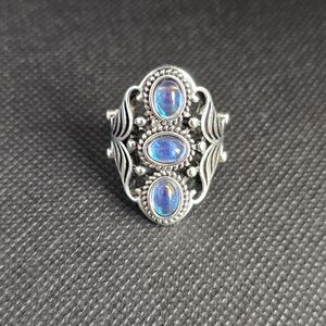Source Unknown Silver Ring with Blue Opals